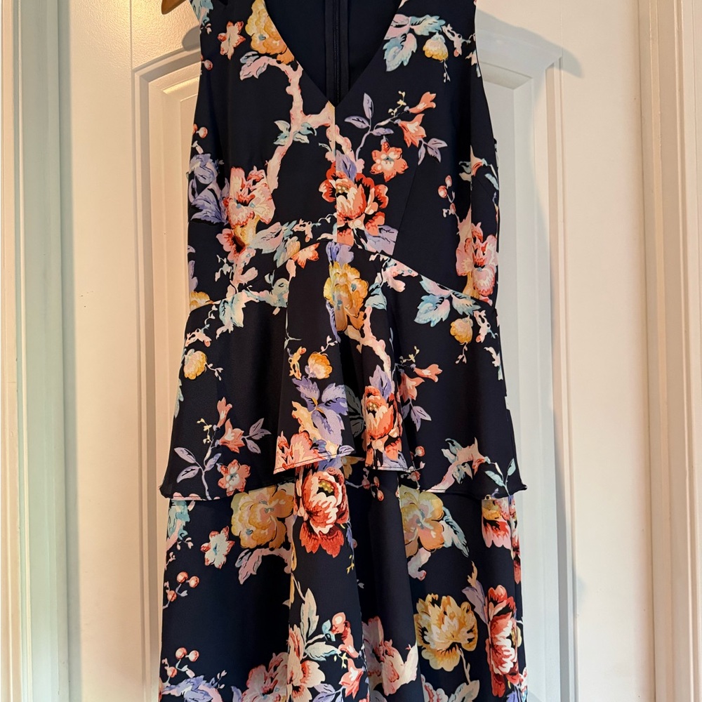 Adelyn Rae Navy Floral V-Neck Dress
